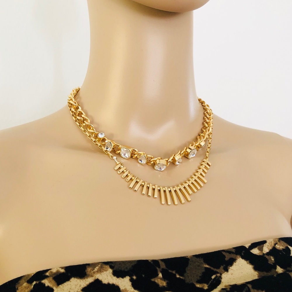 New! GUESS Gold-Tone Spike Necklace - Picture 1 of 9